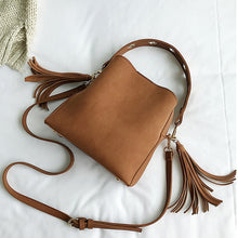 Load image into Gallery viewer, 2019 Fashion Scrub Women Bucket Bag Vintage Tassel Messenger Bag High Quality Retro Shoulder Bag Simple Crossbody Bag Tote